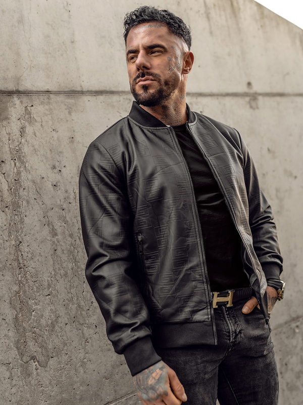 Giacca in pelle tipo bomber da uomo nera Bolf 3A65A