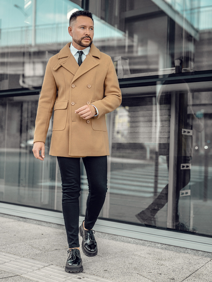 Cappotto invernale da uomo doppiopetto corto color cammello Bolf 11Z8215A