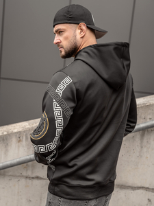 Felpa con cappuccio a canguro stampata da uomo nera Bolf 8B999A