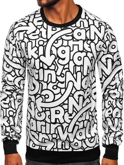 Felpa con stampa senza cappuccio da uomo nero-bianca Bolf 8B1137