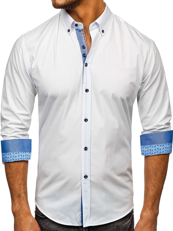 Camicia elegante a manica lunga da uomo bianco Bolf 8838-1