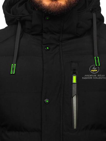 Giubbotto allungato invernale trapuntato da uomo nero Denley 22M57