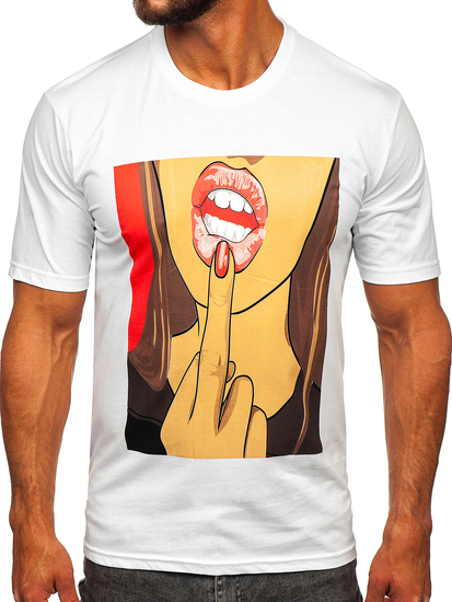 T-shirt in cotone con stampa da uomo bianca Bolf 143018
