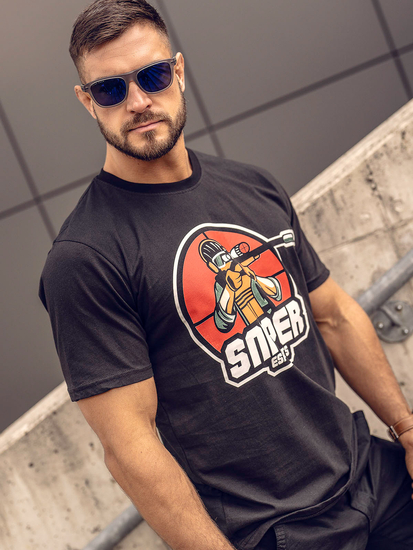 T-shirt in cotone con stampa da uomo nera Bolf 143022A