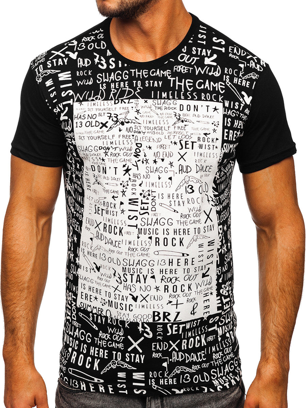 T-shirt da uomo in cotone nero con stampa Bolf 1173