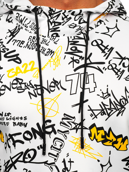 Felpa stampata con tasca a canguro con cappuccio da uomo bianca Bolf 8B1101