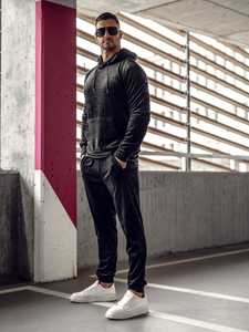 Tuta in velluto con cappuccio da uomo nero Bolf 8C1171A