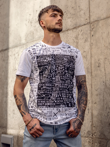 T-shirt da uomo in cotone bianco con stampa Bolf 1173A