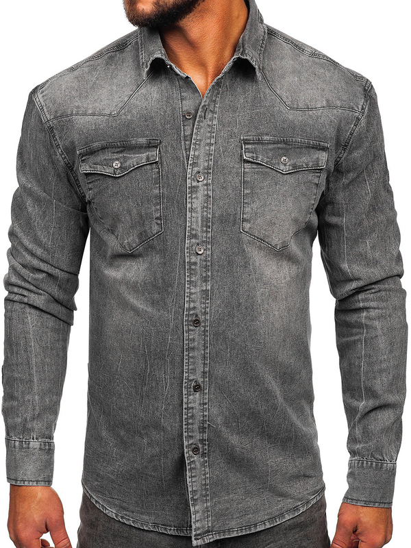 Camicia in jeans a maniche lunghe da uomo grafite Bolf MC710G