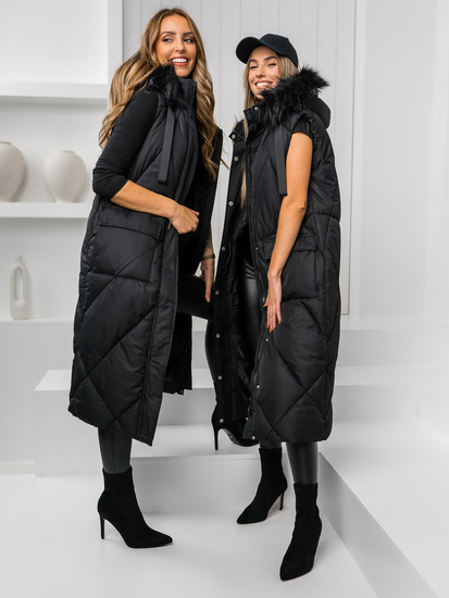 Gilet lungo trapuntato da donna nero Bolf 5M3166