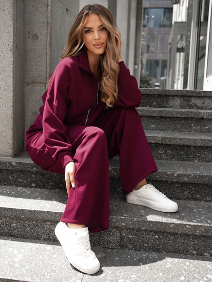 Completo due pezzi con felpa con zip da donna bordeaux Bolf 821109