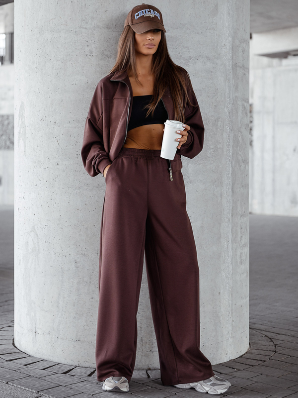 Completo due pezzi con felpa con zip da donna cioccolato Bolf 821109