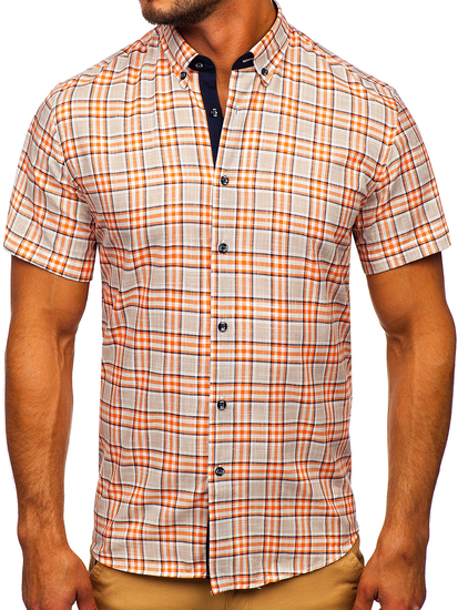 Camicia a manica corta a quadri da uomo arancione Bolf 201501