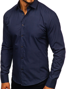 Camicia elegante da uomo blu navy a maniche lunghe Bolf 1703