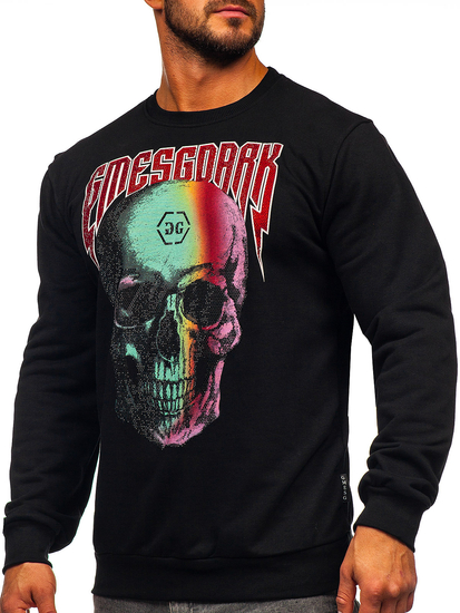 Felpa senza cappuccio con stampa con applicazioni da uomo nero Bolf 6445