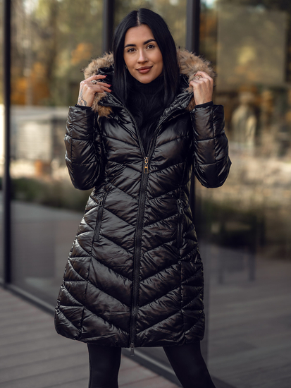 Donna Giubbotto invernale di mezza stagione con cappuccio Nero-Marrone Bolf 16M9100A2