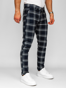 Uomo Pantaloni eleganti a quadri Blu scuro Bolf 184144