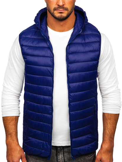 Gilet trapuntato da uomo con cappuccio in colore blu Bolf LY36