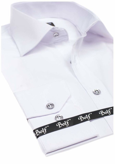 Camicia elegante da uomo bianca a maniche lunghe Bolf 1703