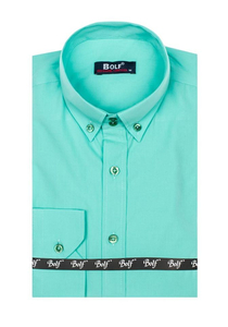 Camicia elegante a manica lunga da uomo verde chiara Bolf 5821-1