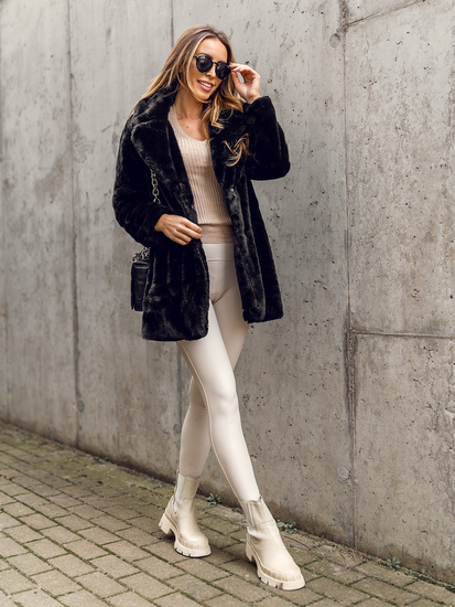 Cappotto in finto montone da donna nero Bolf 21131