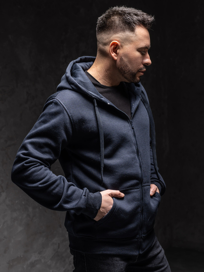 Felpa con cappuccio e zip da uomo blu inchiostro Bolf 2008A1