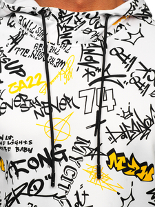 Felpa stampata con tasca a canguro con cappuccio da uomo bianca Bolf 8B1101