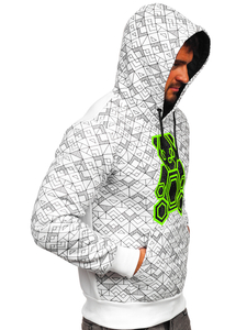 Felpa con applicazione di zirconi con cappuccio da uomo bianca Bolf HM566