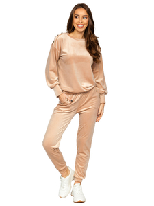 Set di tuta in velluto a due pezzi da donna beige Bolf 642