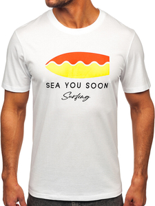 Uomo T-shirt in cotone con stampa Bianco Bolf MPO3457