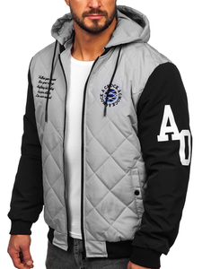 Giacca da baseball trapuntata bomber mezza stagione da uomo grigia Bolf 84M3006