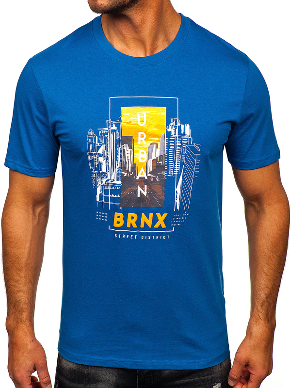 Uomo T-shirt in cotone con stampa Blu Bolf MPO3452