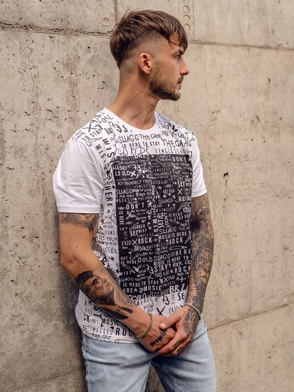 T-shirt da uomo in cotone bianco con stampa Bolf 1173A