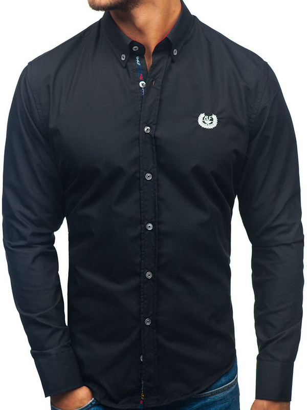 Camicia elegnate a manica lunga da uomo nera Bolf 2772