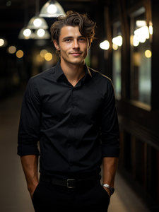 Camicia elegante da uomo a maniche lunghe Bolf 1703, nera