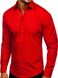 Camicia elegante da uomo rossa a maniche lunghe Bolf 1703
