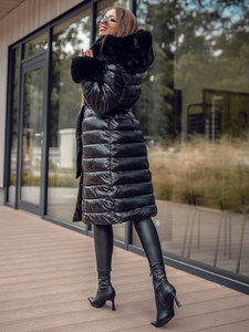 Giubbotto invernale lungo trapuntato cappotto con cappuccio da donna nero Bolf 5M3160