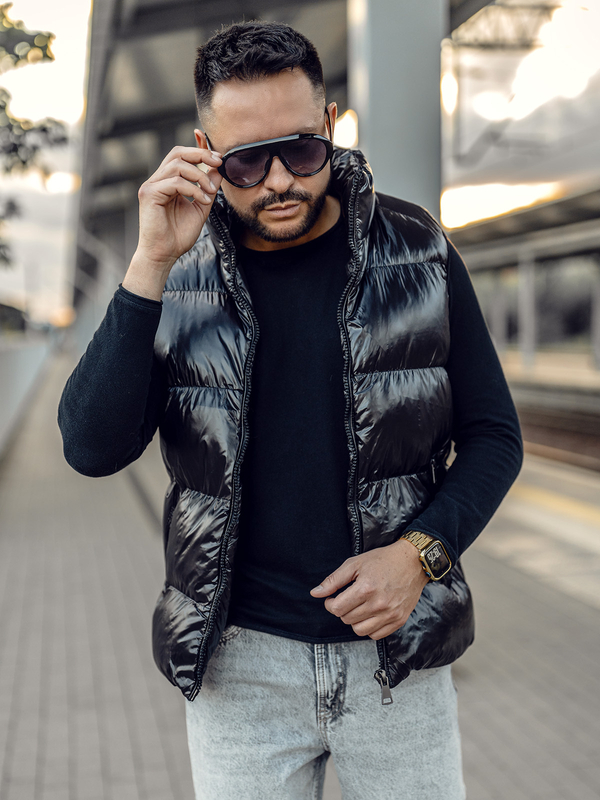 Gilet trapuntato spesso da uomo nero Bolf 9968