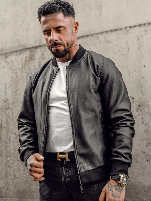 Giacca in pelle tipo bomber da uomo nera Bolf 3A66A