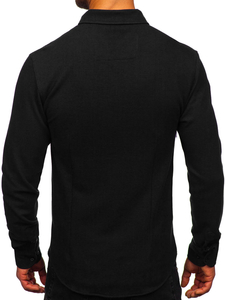 Camicia in lino a maniche lunghe per uomo nero Bolf 506