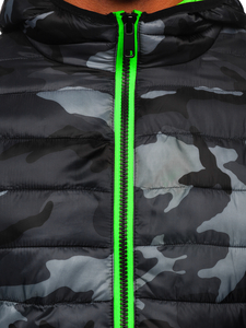Giacca sportiva di mezza stagione in motivo mimetico da uomo nero-verde Bolf SM83