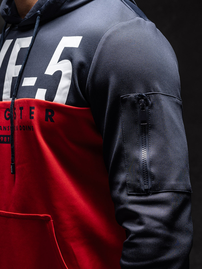 Felpa con stampa con cappuccio da uomo rossa Bolf HY972