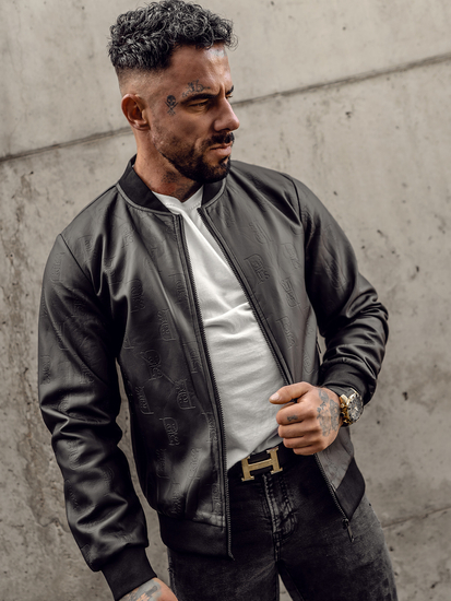 Giacca in pelle tipo bomber da uomo nera Bolf 3A66A