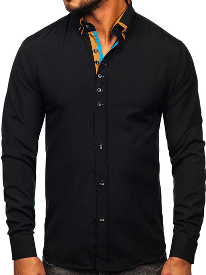 Camicia elegante a manica lunga da uomo nera Bolf 3708-1