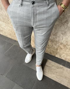 Uomo Pantaloni eleganti a quadri Grigio-Bianco Bolf 0036