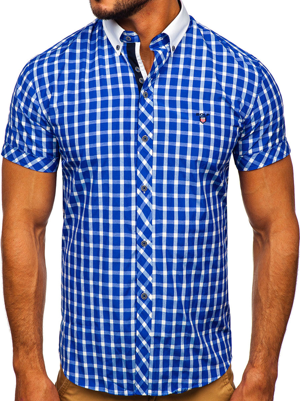 Camicia elegante a quadri a manica corta da uomo bluette Bolf 5531