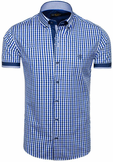 Camicia a scacchi a manica corta da uomo bluette Bolf 4510