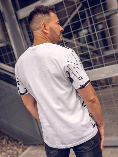 T-shirt da uomo in cotone bianco con stampa Bolf KS1972
