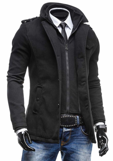 Cappotto monopetto con collo alto da uomo nero Bolf 8853C
