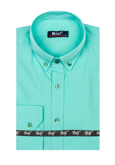 Camicia elegante a manica lunga da uomo verde chiara Bolf 5821-1